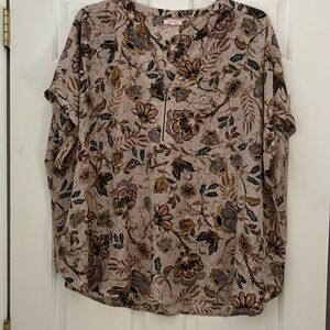 Maurice’s Geneva Zip Blouse Size 4X Taupe Floral